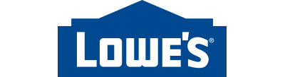 Lowe’s logo in white text on a blue house-shaped background. Home improvement retailer and TIKI product partner.
