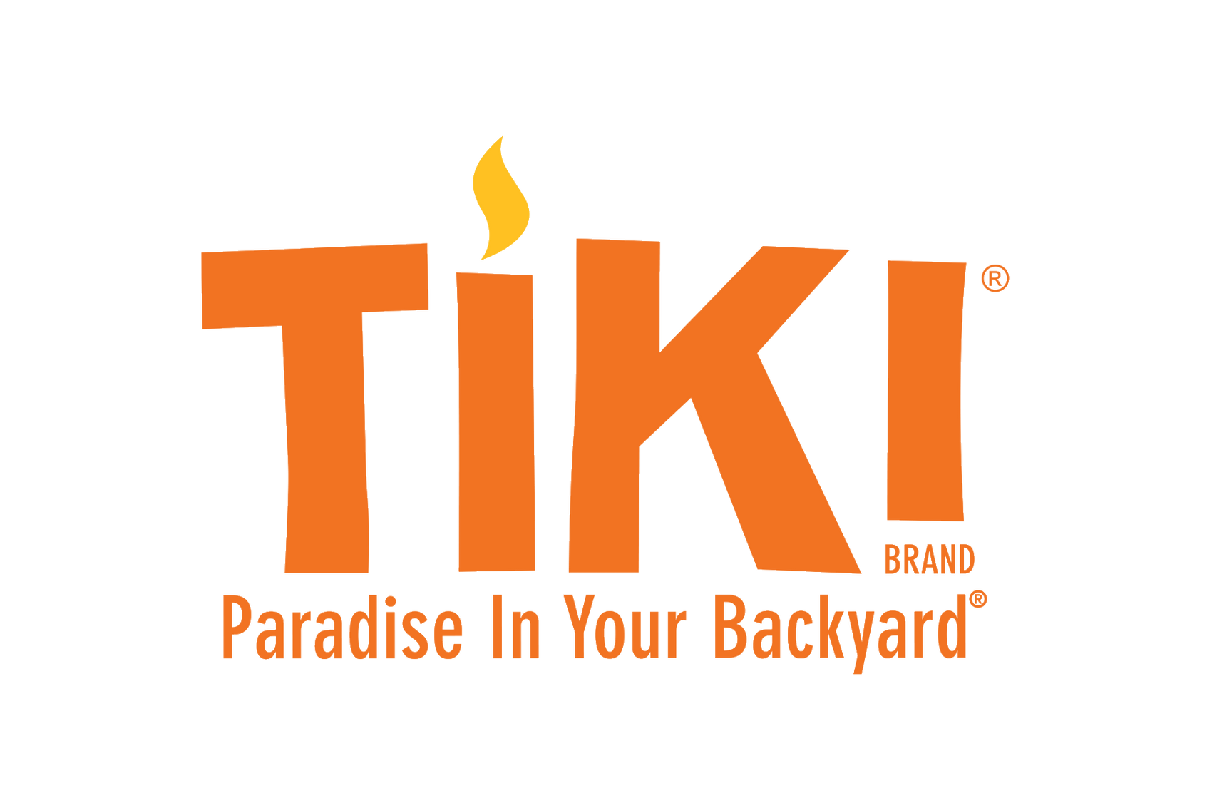 TIKI Brand logo with a flame above the "I" and the tagline "Paradise In Your Backyard" in orange text.
