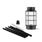 Black Tiptop Lantern with glass panels, tripod legs, and accessories.