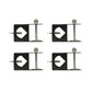 Four black metal brackets with silver screws and diamond-shaped cutouts.