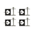 Four black metal brackets with silver screws and diamond-shaped cutouts.