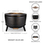 Black outdoor fire pit with dome insert, weather-resistant cover, legs, and ash pan.