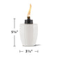 White tiki torch with flame, 5 3/4" tall, 3 1/2" wide.
