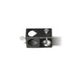 Black L-bracket clamp with silver screws for mounting equipment.