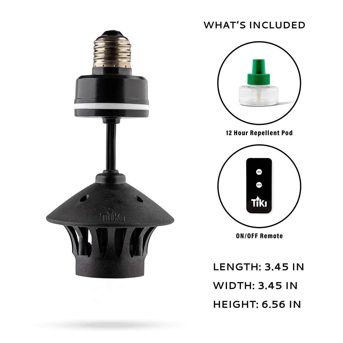 Black TIKI mosquito repellent lamp with 12-hour pod and remote.