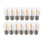 Set of 12 white LED filament bulbs with warm glow, E26 base.