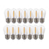 Set of 12 white LED filament bulbs with warm glow, E26 base.
