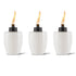 White Tiki torches with black caps and flame.