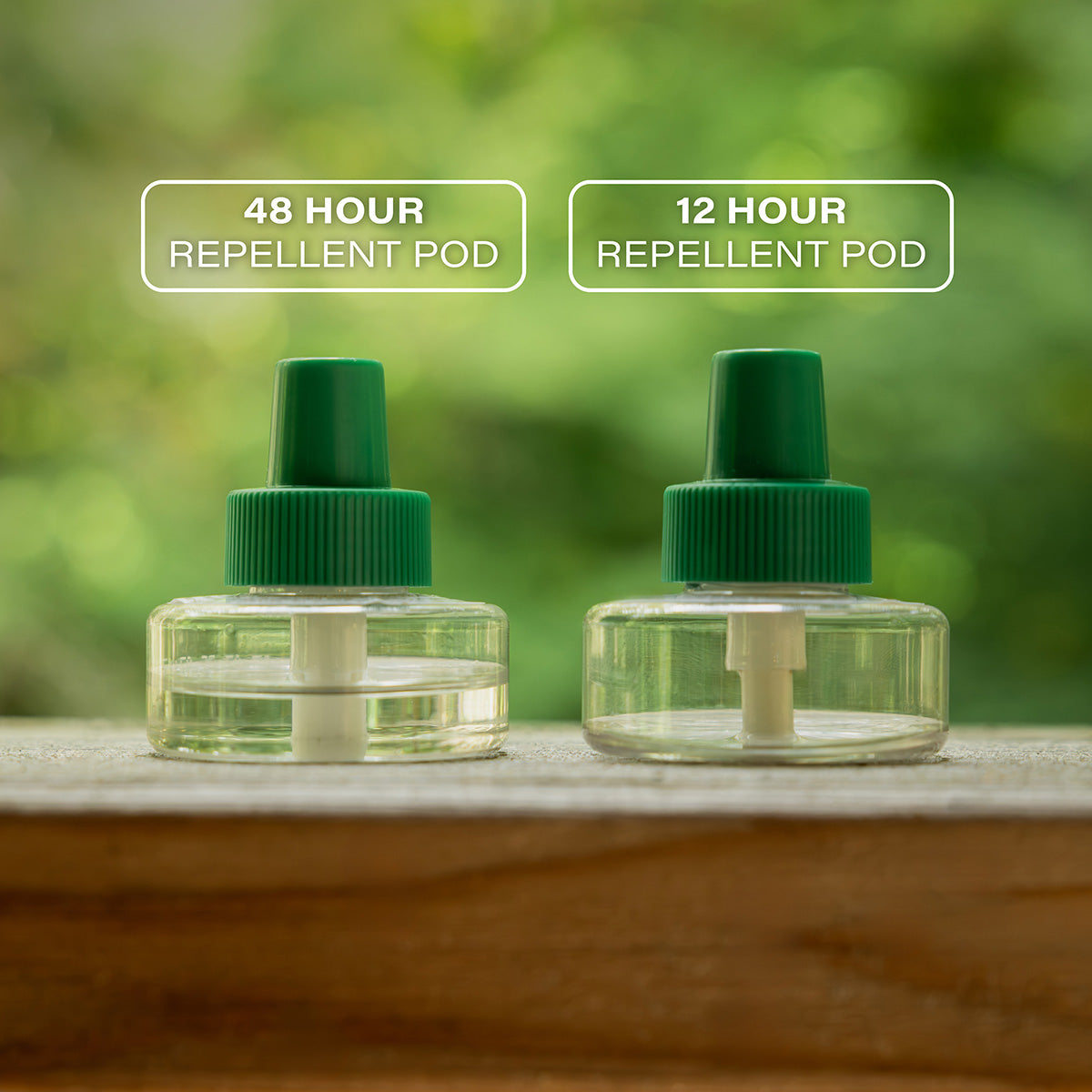 Two green repellent pods: 48-hour and 12-hour options.