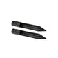 "Two black metal stakes with pointed ends and circular bases."