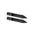 "Two black metal stakes with pointed ends and circular bases."