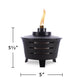 Black patio torch with flame, 5½" tall, 5" wide.