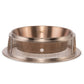 Copper-colored metal fire pit with mesh screen and base.