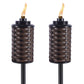 Brown woven torches with black bases and flames.