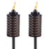 Brown woven torches with black bases and flames.