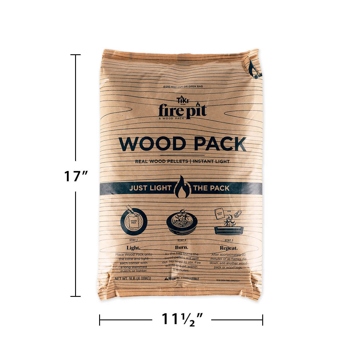Brown TIKI Fire Pit Wood Pack, 9 lbs, real wood pellets for instant light.