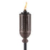 Bronze Tiki torch with flame and decorative cutouts.