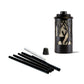 Black Tiki torch with deer design, includes fuel tube and wick.