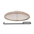 Bronze mesh fire pit cover with handle and black poker.