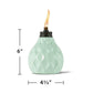 Mint green textured glass oil lamp with 6-inch height and flame.