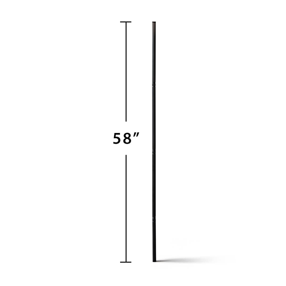 Slim black metal pole, 58 inches tall, shown vertically against a white background.
