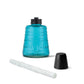 Blue Tiki glass water bottle with black lid and straw.