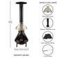 Black outdoor fire pit with removable screen, weather-resistant cover, heat-resistant gloves, and fire poker.