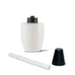 White water bottle with textured design and black lid, includes straw.