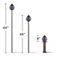 Tall black torches with glass globes, heights 64", 49", and 8".