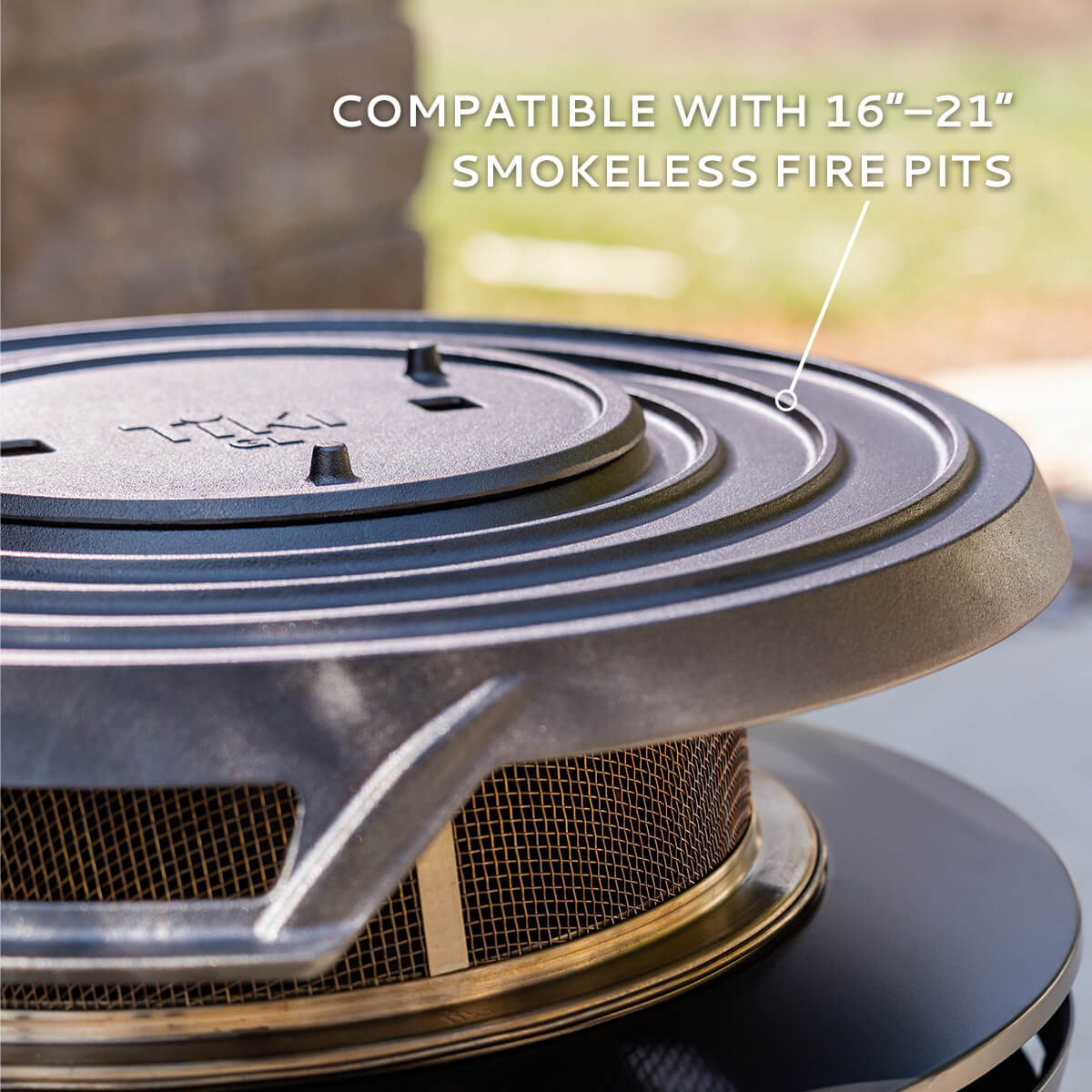 Gray smokeless fire pit cover compatible with 16"-21" pits.