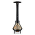 Black outdoor patio heater with gold flame design.