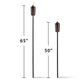 Brown outdoor torches, 65" and 50" heights.