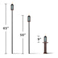 Tall outdoor torches in black and blue, heights 65", 50", and 9".