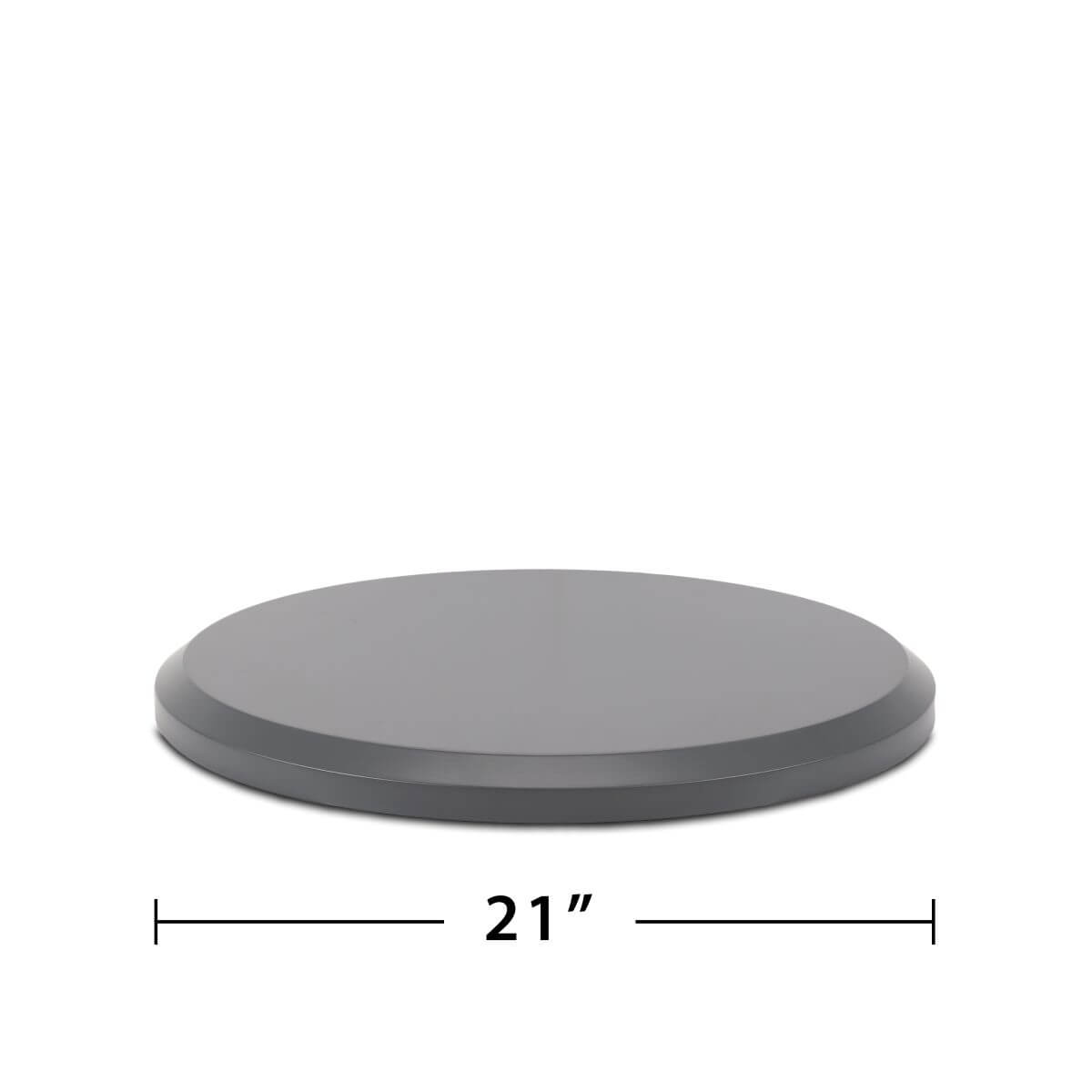 Gray circular object, 21 inches diameter.