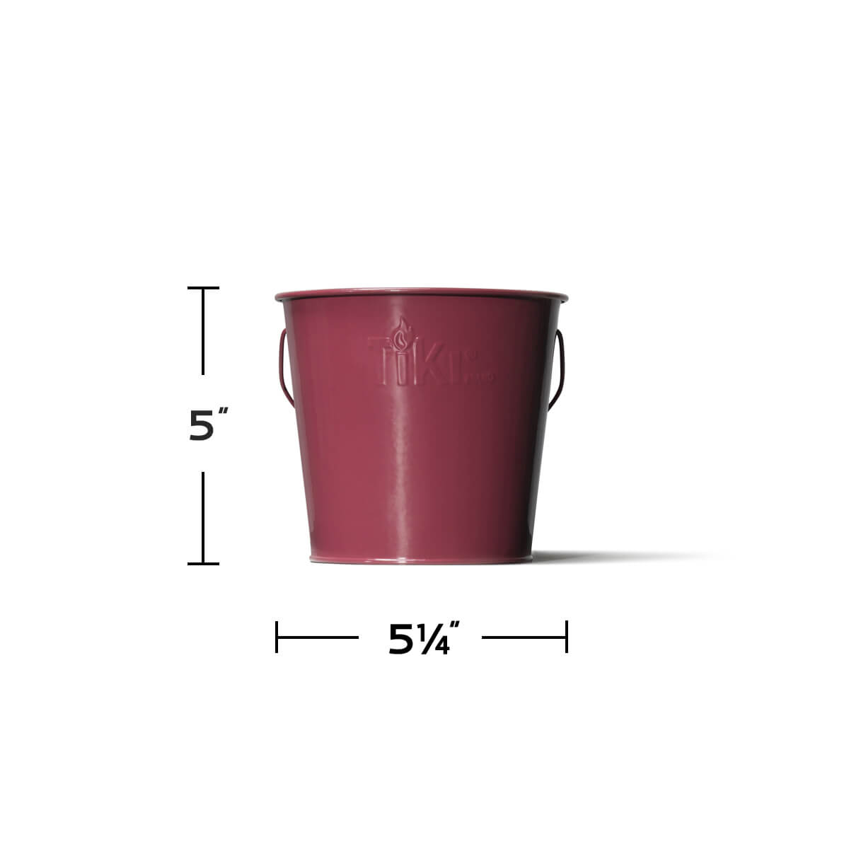 Red Tikr bucket, 5" tall, 5 1/4" wide.