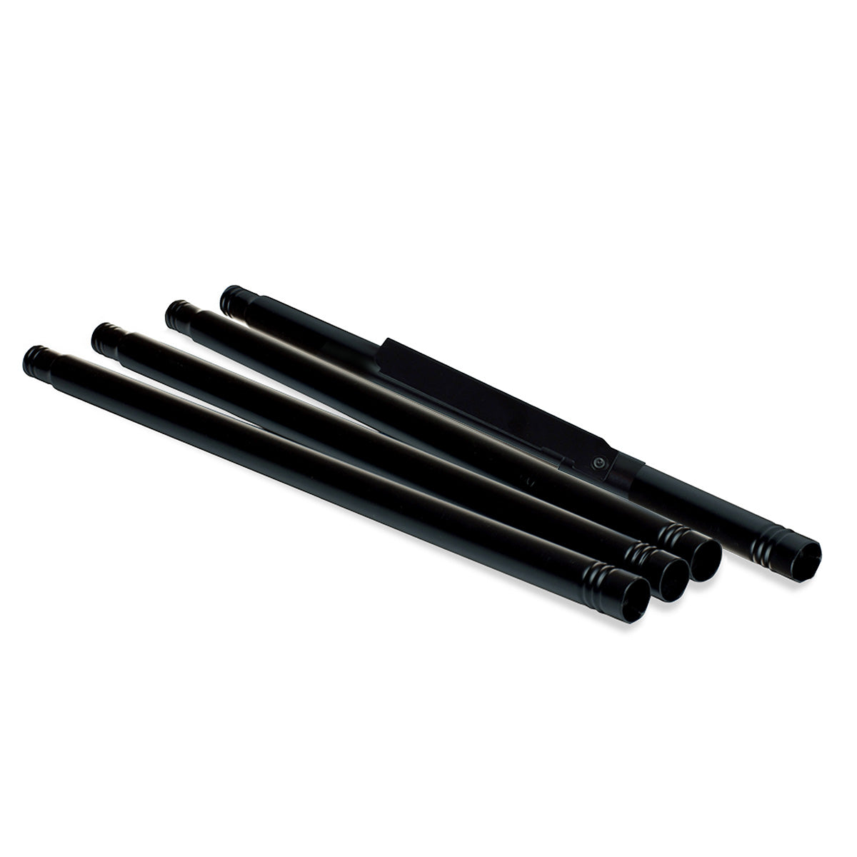 Set of four black metal extension poles with threaded ends, suitable for modular assembly and easy grip.