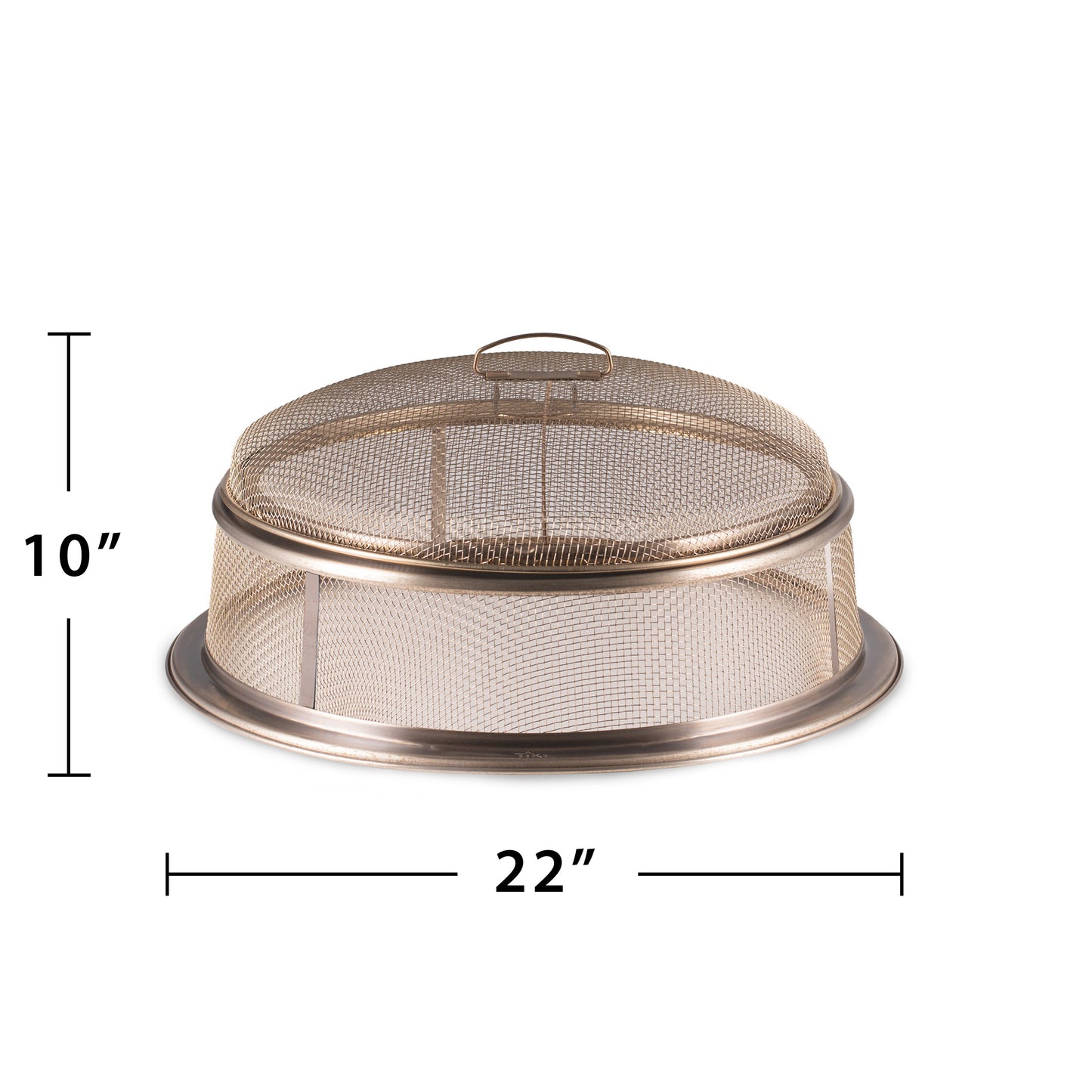 Metal mesh fire pit cover, 22" diameter, 10" height.