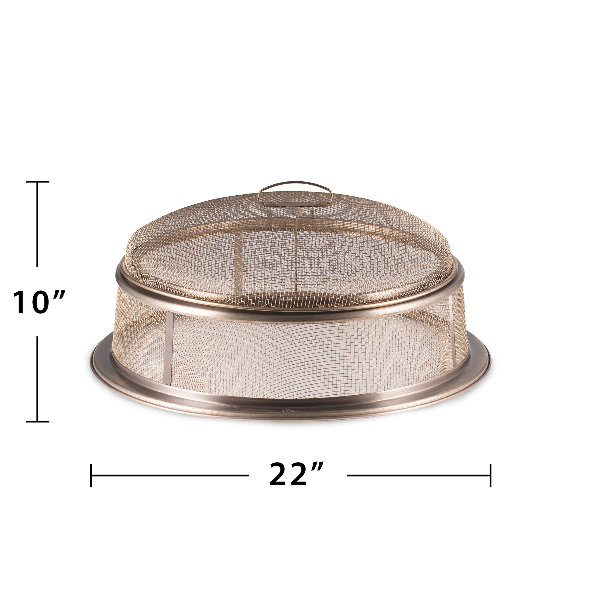 Metal mesh fire pit cover, 22" diameter, 10" height.