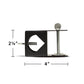 Black metal bracket with 4" width and 2 1/4" height, featuring screws and a hexagonal cutout.