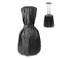 Black patio heater cover and black patio heater with glass top.