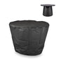Black outdoor patio heater with protective cover.