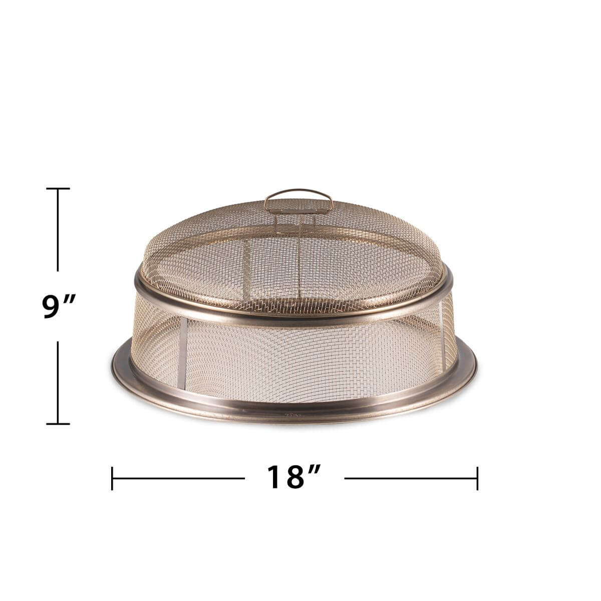 Metal mesh fire pit cover, 18" diameter, 9" height.